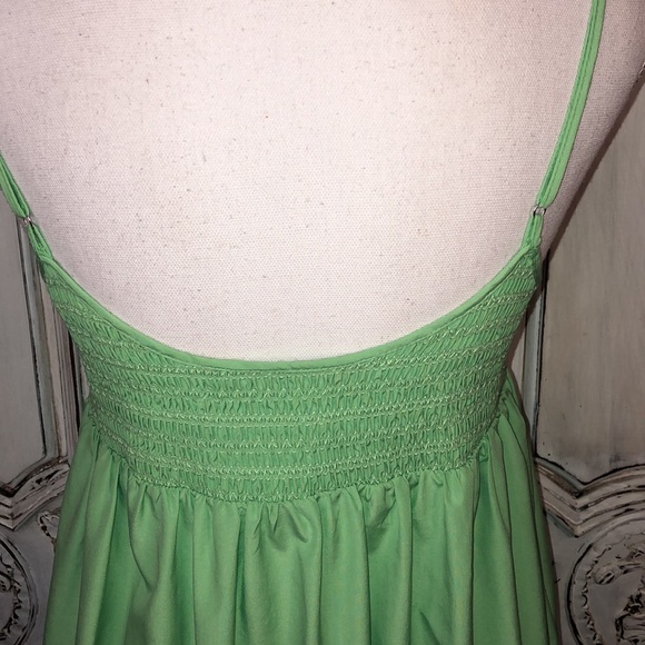 ZARA Empire Smocked Bodice Spaghetti Strap Lime Sherbet Green Maxi Dress Size M - Picture 9 of 10